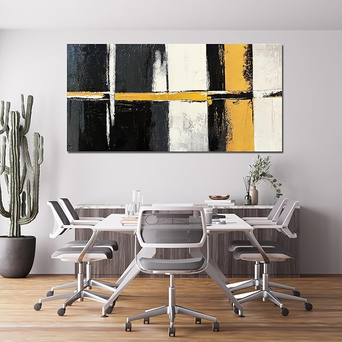 Canvas Wall Art Decor Large Wall Art Pictures for Living Room Abstract Art Work Black and White Wall Art Decor Modern Black Yellow Abstract Wall Art Prints For Bedroom Office Home Wall Decor 29"x58"