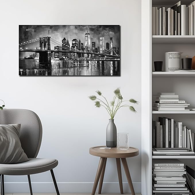 Brooklyn Bridge Canvas Wall Art for Bedroom Black and White Wall Decor for Living Room City Office Wall Art Ready to Hang 20 x 40 Inch