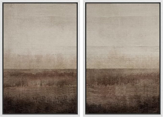 MUDECOR Framed Canvas Print Wall Art Set Earthen Layers Abstract Earth Tone Illustrations Modern Art Decorative Bohemian Calm/Zen for Living Room, Bedroom, Office - 16"x24"x2 White