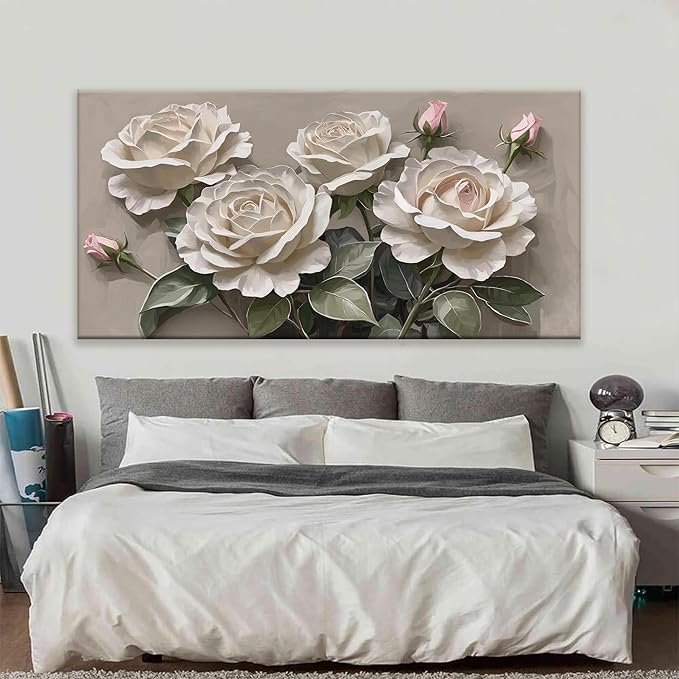 Large Wall Art For Living Room Floral Wall Art Decor Modern Canvas Art Wall Decor 29" X 58" Painting White Flower Wall Art For Bedroom Home Office Home Artwork