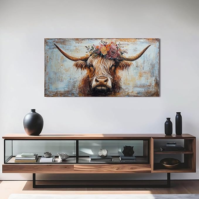 Canvas Wall Art Decor Wall Art Picutures for Living Room Artwork for Wall Decor Highland Cow Wall Art Prints Vintage Wall Art Decorations Art Work for Walls Home Bedroom Office Decor 20" X 40"