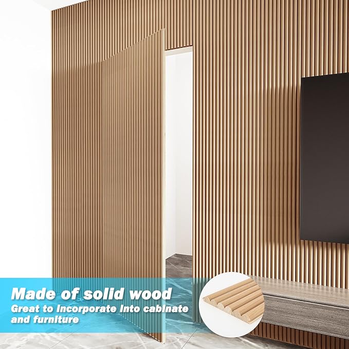 Art3d Fluted Wood Panel for Wall and Ceiling, Beaded Accent Molding for Home Decoration, Pack of 4pcs + 1pc End-Trim, Size 108 x 5.7in.- Beaded Oak