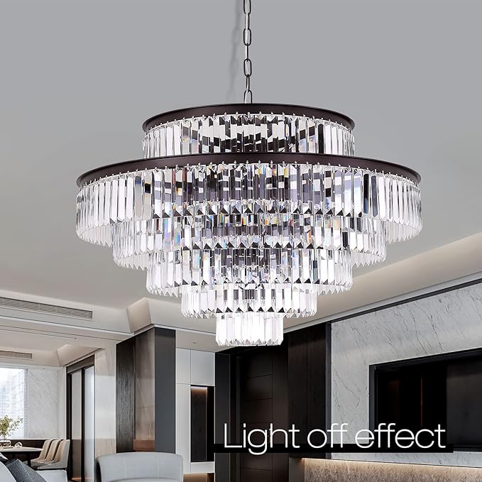 Brown Modern Style Top K9 Crystal Chandeliers & LightsRound Hanging Classic, Pendant Ceiling Chandelier Lighting Fixture 6-Tier for Dining Room Living Room(Oil Brown, Dia 31 Inch)