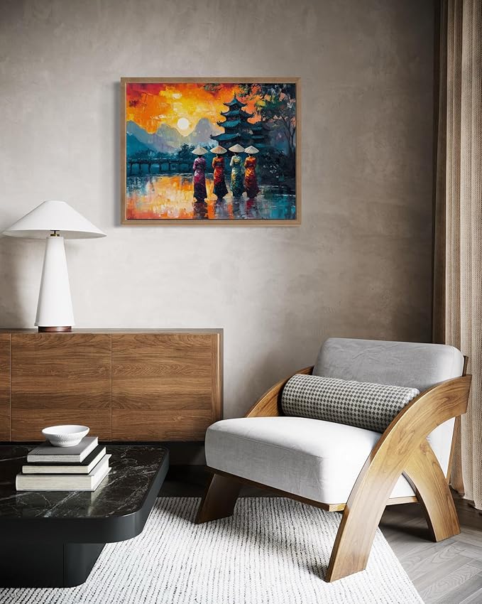 Vietnam Art Print Poster, Asia Oriental Countries Culture Wall Art Asian Paintings for Bedroom Bathroom Living Room Decor 97 (Vietnam, 8 x 10 inches, Wood Frame)