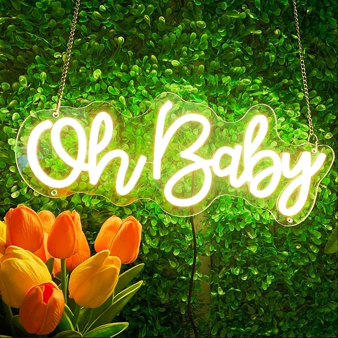 Oh Baby Neon Sign, Oh baby Light Up Sign USB Powered for Backdrop Baby Shower, Birthday, Wedding Decor (16" x 7", Warm White)