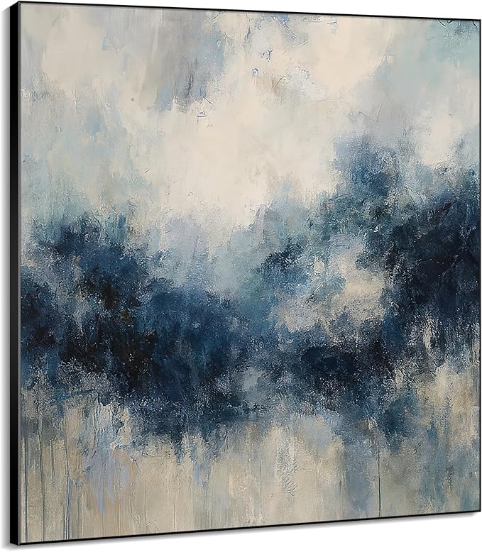 72"x72" XL Framed Wall Art - Blue Abstract Landscape Modern (Frame Assembly Required)
