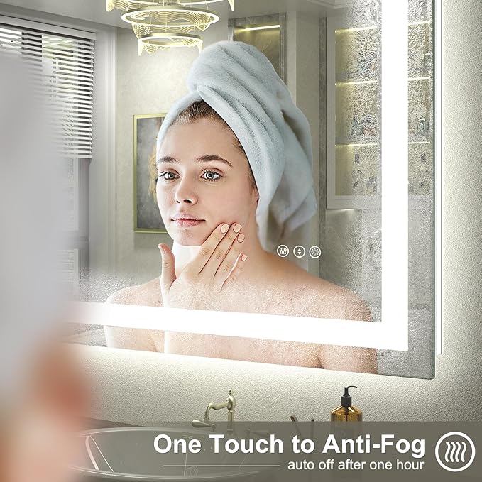 24x32 LED Bathroom Mirror, Dimmable Vanity Mirror for Wall, Backlit and Front Lighted, Anti-Fog, Memory, Shatter-Proof, ETL Listed (Horizontal/Vertical)