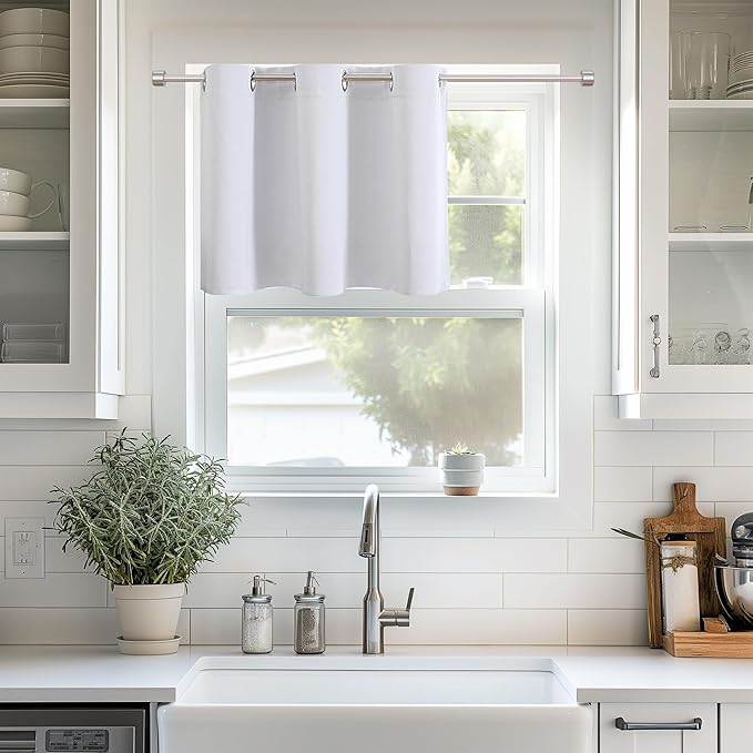 ChrisDowa Blackout Curtains 36 Inches Long for Living Room, Grommet Thermal Insulated Room Darkening Curtains for Bedroom (1 Panel Set, Greyish White, 42W x 36L)