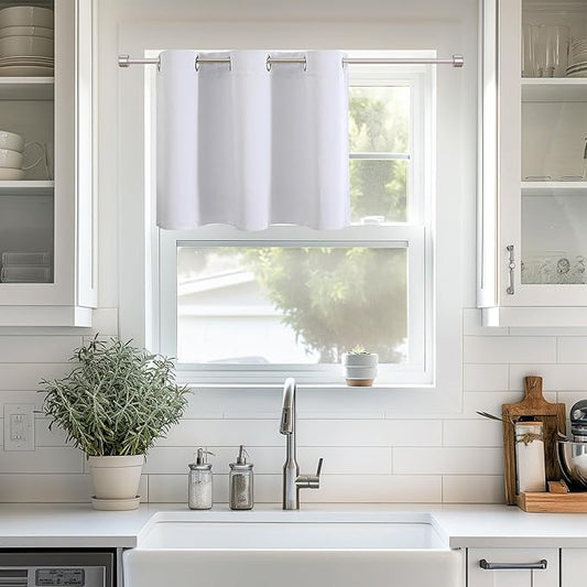 ChrisDowa Blackout Curtains 36 Inches Long for Living Room, Grommet Thermal Insulated Room Darkening Curtains for Bedroom (1 Panel Set, Greyish White, 52W x 36L)