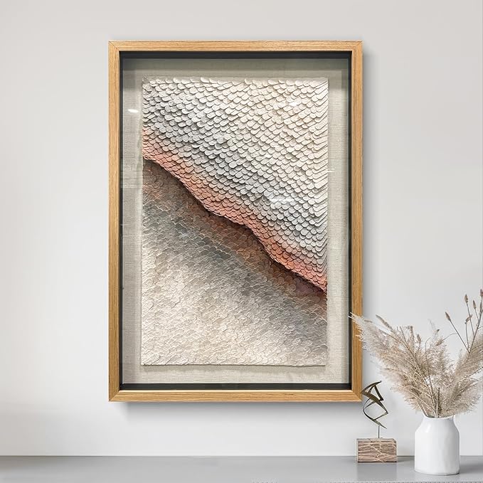 BrightA 3D Leather White Wall Art Abstract Wall Art Framed Artwork for Walls Frame Large Artwork for Living Room Office 31.5"x47.2"