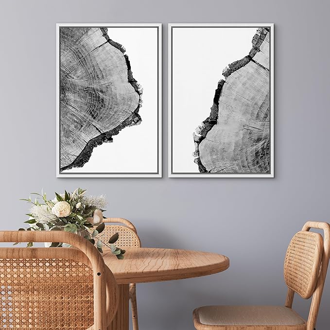 SIGNWIN Framed Wall Art Print Set Black & White Close Up Tree Ring Details Nature Wilderness Photography Modern Art Rustic Relax/Calm Multicolor for Living Room, Bedroom, Office - 16"x24"x2 White