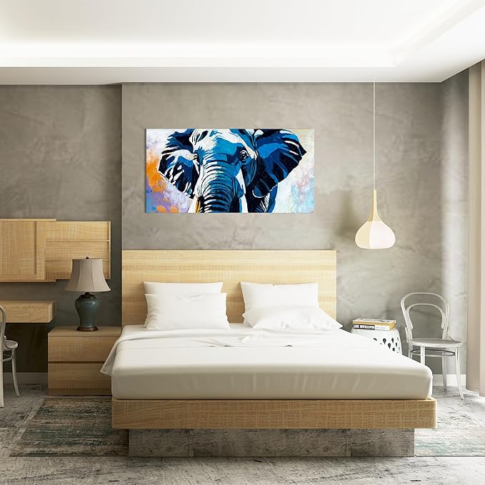 AmoyArt Elephant Wall Art for Living Room, Animal Canvas Wall-Decor for Bedroom, Colorful Print Picture for Home, Large Size 58x29 Inches