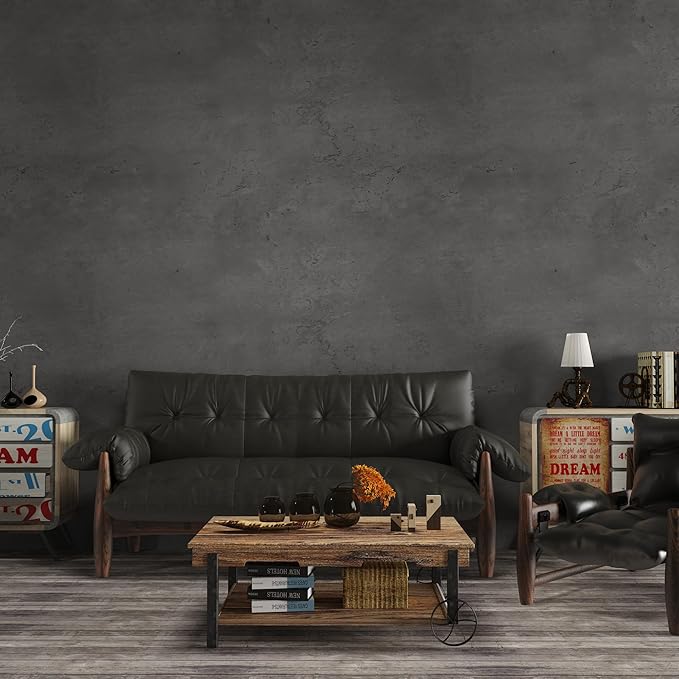 24"×591" Darker Grey Black Wide Concrete Wallpaper Peel and Stick Extra Thick 3D Dark Gray Faux Contact Paper Textured Stained Vinyl Wrap Matte Wall Sticker for Walls Bedroom Basement Bathroom