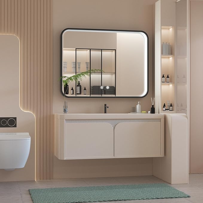 48x36 Inch Black LED Bathroom Mirror with Lights, 3000K/4500K/6000K, Wall Mounted Lighted Vanity Mirrors for Bathroom, Stepless Dimmable, Memory Funtion, Anti-Fog, Horizontal/Vertical