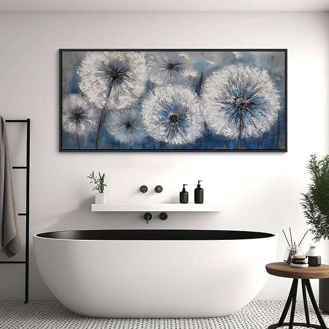 Blue Dandelion Canvas Wall Art Print Picture for Living Room Large White Flower Flora Home Bedroom Decoration Modern Framed Artwork Decor Living Room Pictures Sofa Paintings