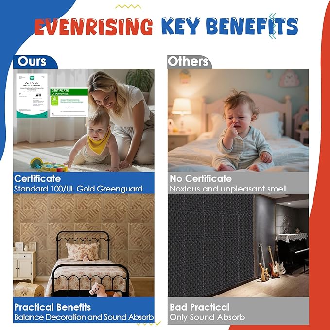 6 Pack Large Acoustic Panels,23.6 x 23.6 Inches Soundproof Wall Panels,Decorative Sound Panels,Self-Adhesive Acoustic Wall Panels,Decorative Soundproof Panels for Home Studio Office,Log color