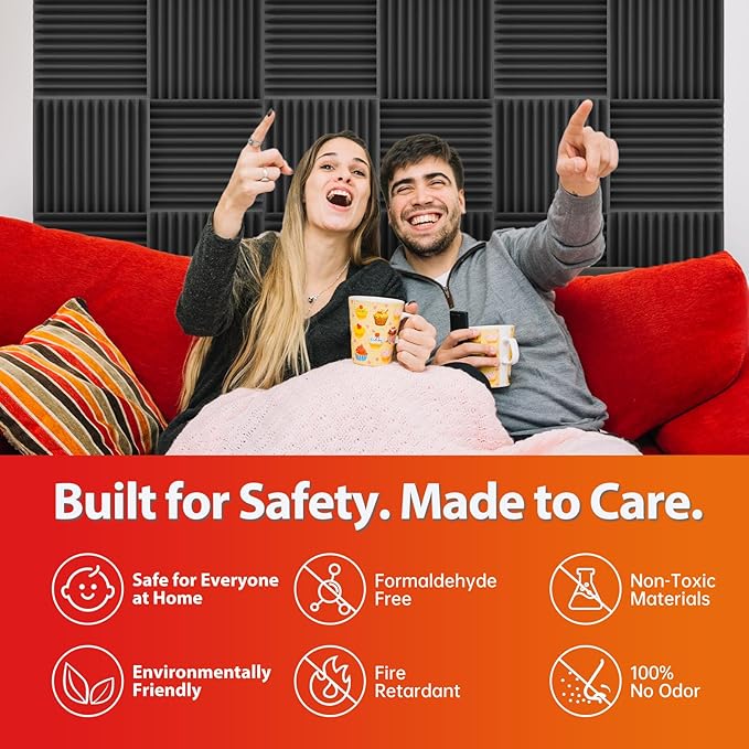 24 Pack Acoustic Panels – Sound Proof Foam Panels for Wall 12"x12"x3", Flame Retardant Wedge Acoustic Foam, High-Density Sound Absorbing Panels for Home Studio(Black, 3" Thick 24 Pack)