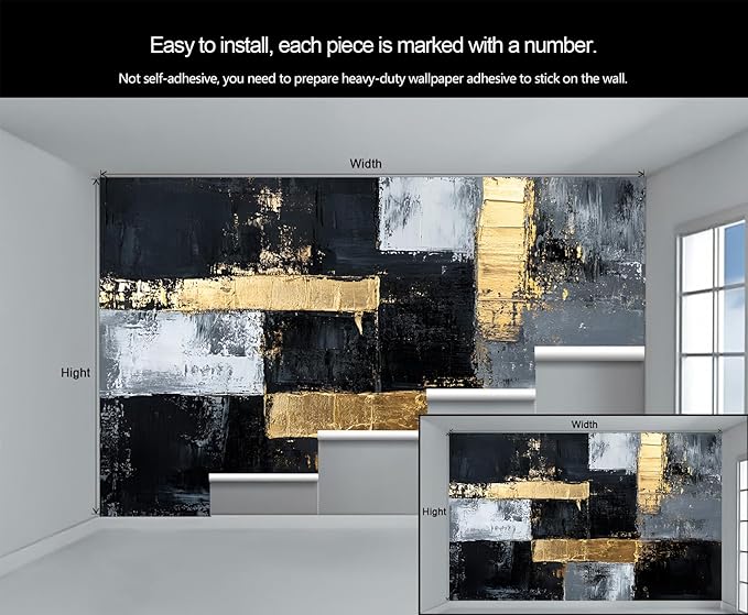 Black White Graffiti Mural Wallpaper, Gold Stripes Murals, Modern Fashion Art Murals, Wallpaper for Living Room Bedroom Boy Girl Room Home Decor Mural (Not Peel Stick)