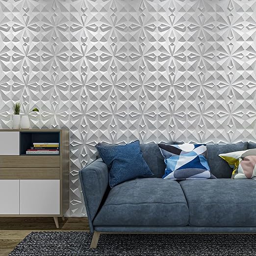 Art3dwallpanels 33 Pack 3D Wall Panel for Interior Wall Décor, PVC Textured 3D Wallpaper, Elegant Wall Tiles for Living Room Lobby Bedroom Hotel Office, White