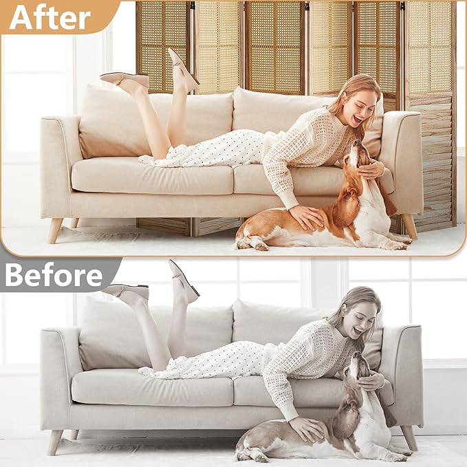 6 Panel Rattan Room Divider Panel, 5.6Ft Partitionsand Dividers, Louvered Partition Divider, Room Dividers Screen, Solid Wood Frame, Folding Screen, Bedroom, Family Room, Light Brown