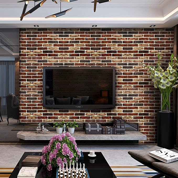 10-Pack 52 Sq.Ft 3D Wall Panels Peel and Stick 3D Faux Brick Wallpaper Peel and Stick Red Brown Faux Stone Wall Panel Foam Brick Self-Adhesive 3D Wallpaper