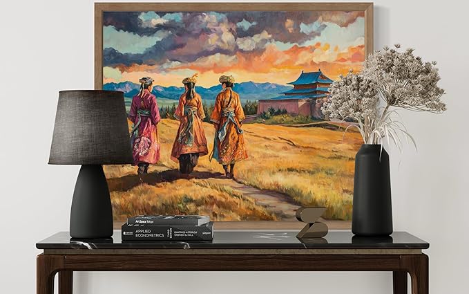 Mongolila Art Print Poster, Asia Oriental Countries Culture Wall Art Asian Paintings for Bedroom Bathroom Living Room Decor 97 (Mongolila, 16 x 20 inches, Wood Frame)