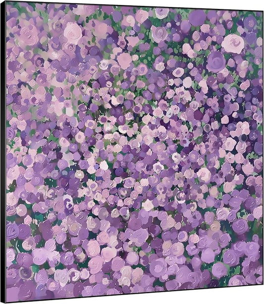 46"x46" XL Framed Wall Art Purple Blossom Burst Abstract Floral Impressionist Violet Flower Field (Frame Assembly Required)