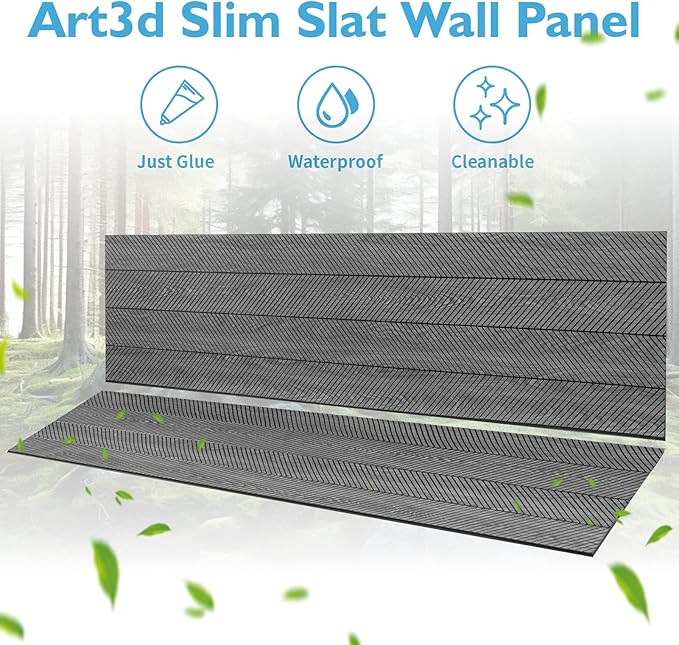 Art3d 4-Pack Glue-On Herringbone Wainscoting Panel for Interior Wall Decor - 104 x 12 Inch Polystyrene Ultralight Slim Slat Wall Panels for Living Room Bedroom, Weathered Teak