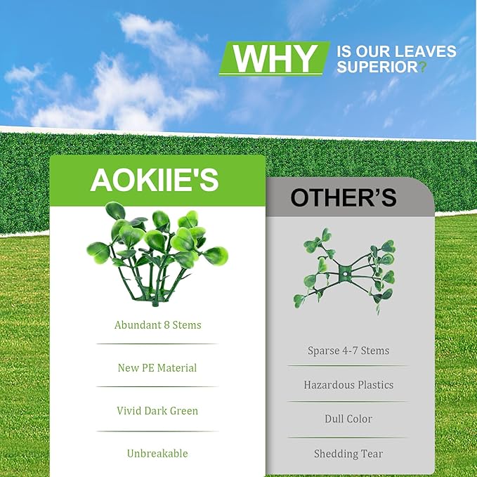 AOKIE 10"X10" Artificial Grass Wall, 12Pcs Boxwood Hedge Wall Panels UV-Anti Grass Backdrop Wall Decor, Greenery Privacy Hedge Screen for Indoor Outdoor Patio Balcony, Party Garden Fence Decor