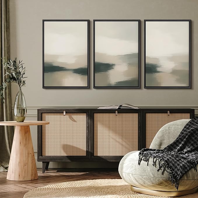 MUDECOR Framed Wall Art Print Set Neutral Landscape Prints in Beige and Green Tones Illustrations Modern Art Boho Decorative Chic for Living Room, Bedroom, Office - 24"x36"x3 Black
