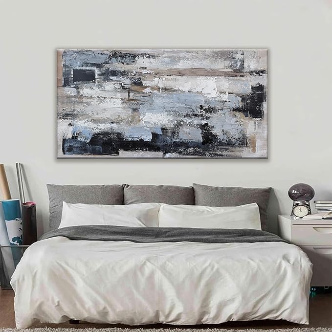 KUPTEU Canvas Wall Art Decor Large Canvas Wall Art For Living Room Abstract Art Blue Black Wall Art Prints Large Art Work for Wall Decor Highland Cow Pictures for Bedroom Office Decor 29"x58"