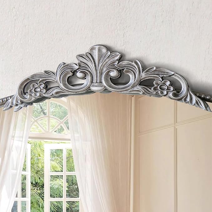 Micasso Antique Wall Silver Mirror: 40" x 30" French Baroque Vintage Mirror - Traditional Ornate Decorative Arched Mirrors for Wall/Bathroom/Entryway/Fireplace/Hallway - Home Decor for Living Room