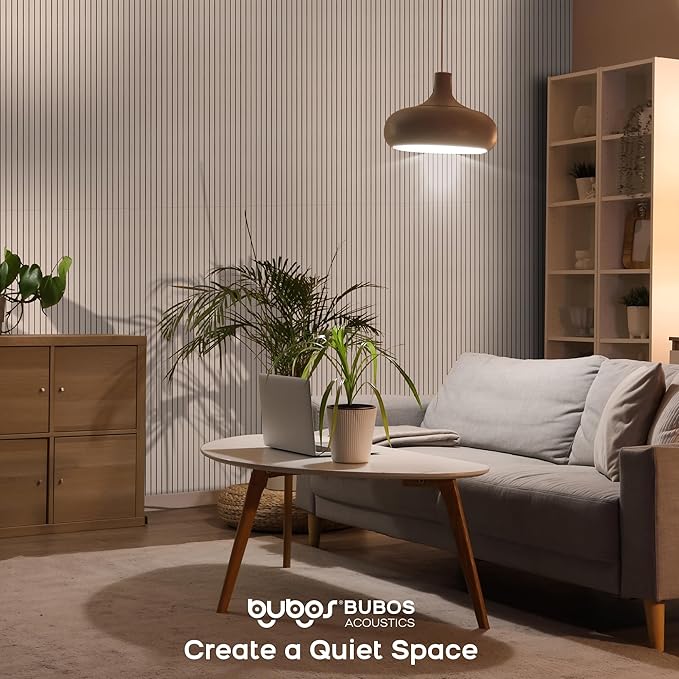 BUBOS 10 Pack Large Acoustic Panels, 48"X 12"X 0.4" Sound Proof Panels for Walls,Decorative Self-Adhesive Acoustical Wall Panels,3D Slat Sound Panels for Home Office Studio (Camel 01)