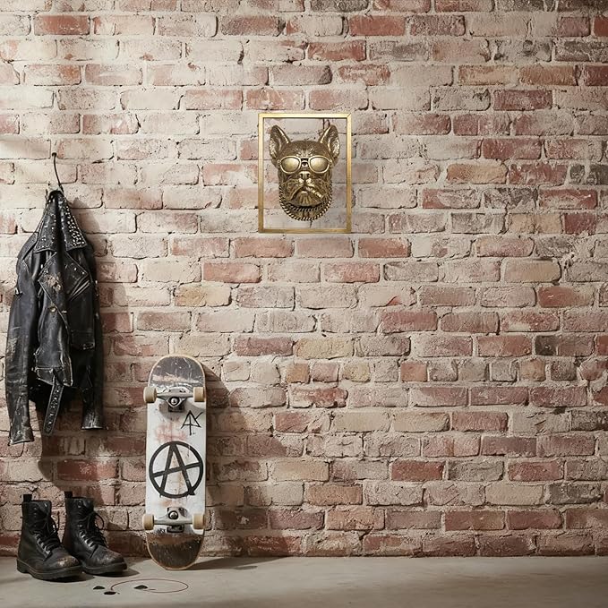 Animal Heads Wall Decor (Includes Metal Frame) Resin Animals Sculptures Head Wall Hanging Decoration Gold vintage Wall Sculpture for Living Room Bedroom Office(Bulldog)