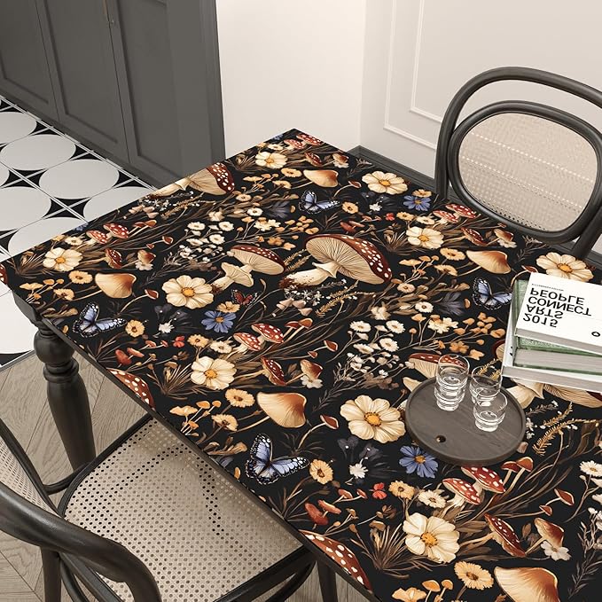 Mushroom Peel and Stick Wallpaper Vintage Wallpaper Floral Contact Paper Leaf Wall Paper for Cabinet Bedroom Backsplash Renter Friendly Removable 17.5 x 393.5In