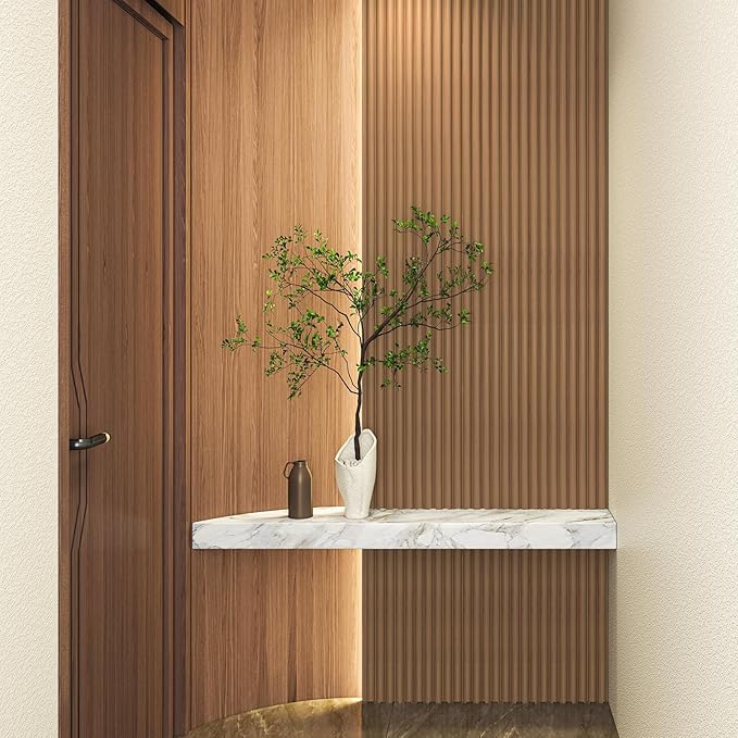 Art3d Fluted Wood Panel for Wall and Ceiling, Beaded Accent Molding for Home Decoration, Pack of 4pcs + 1pc End-Trim, Size 108 x 5.7in.- Beaded Oak