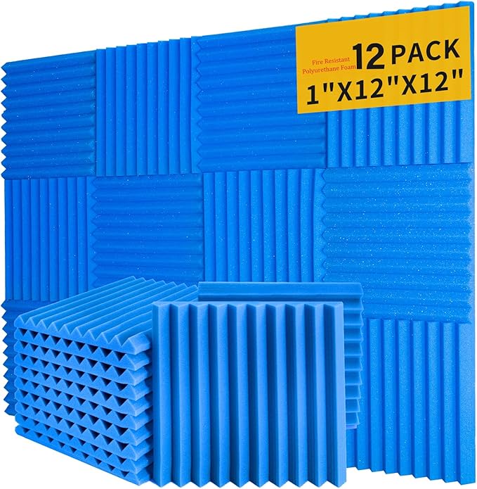 12Pack Blue Acoustic Foam Panels 1" x 12"x 12" Soundproof Panels Sound Proof Foam Panels Noise Absorbing Sound Proof Acoustic Treatment Foams for Home Wedges