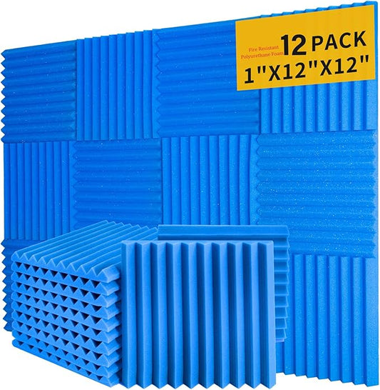 12Pack Blue Acoustic Foam Panels 1" x 12"x 12" Soundproof Panels Sound Proof Foam Panels Noise Absorbing Sound Proof Acoustic Treatment Foams for Home Wedges