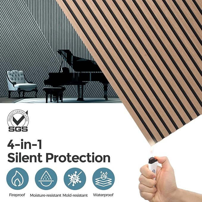 AKUMAX Sound Proof Foam Panels for Walls-Wood Wall Slat Acoustic Panels for Wall and Ceiling-96x24Inches 2 Soundproof Solar Panels,3D Wall Panels for Home Decor (Walnut)