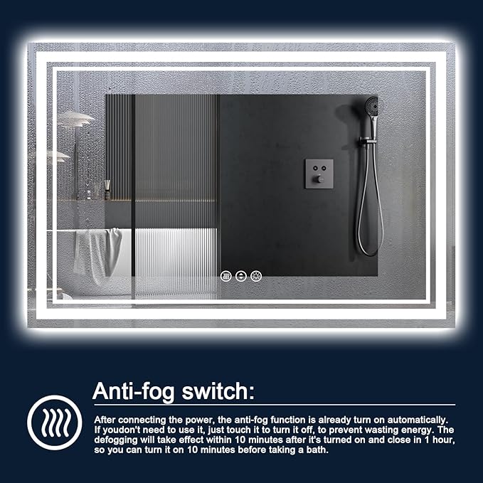 72x40 Inch LED Bathroom Mirror with Lights, Backlit and Front Lighted Bathroom Mirrors for Wall, Anti-Fog Dimmable Memory Shatterproof LED Vanity Mirror for Bathroom