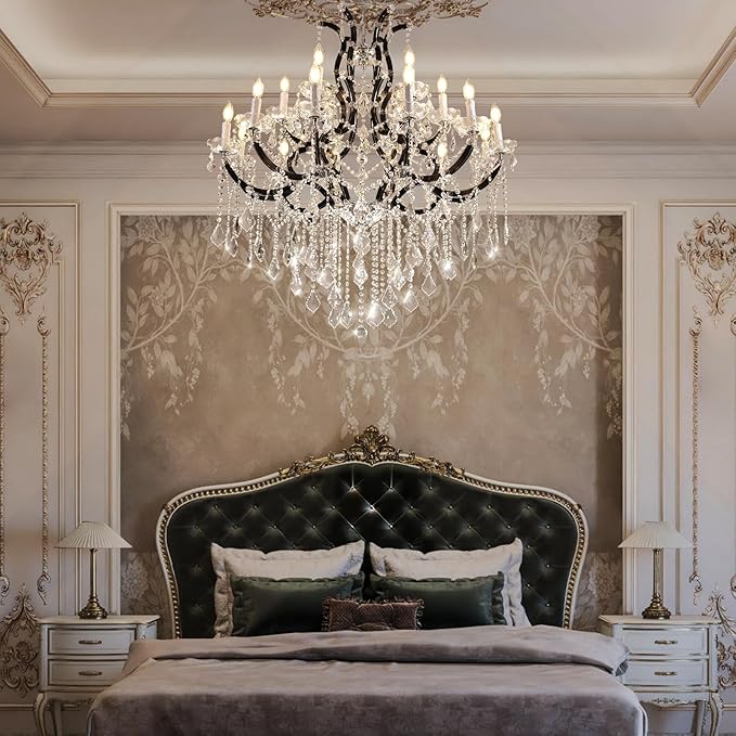 Large Black Crystal Chandelier Light Fixtures, 18 Lights Modern Crystal Chandeliers for Dining Room,Staircase Hallway Living Room Entryway,2 Layers 41'' Foyer Chandelier