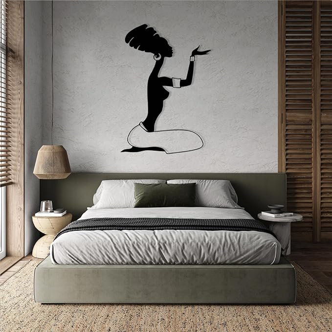 Metal African Woman Wall Art, Black Woman Wall Art, African American Figurines Decor, African Art Sculptures, Tribal Wall Art, Modern Abstract Wall Art, Wall Hangings for Living Room (Silver, 19"x13"|47x33cm)