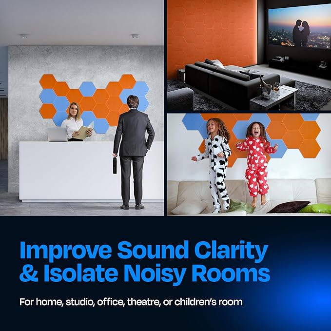 Acoustic Panels 12-Pack Soundproof Wall Panels 12"X10.4"X0.4" Sound Panels High Density Sound Dampening Panels - [Poppy Orange Hexagon]