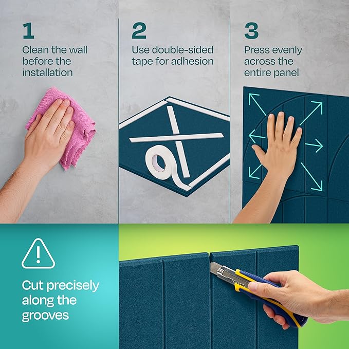 Acoustic Panels 12-Pack Soundproof Wall Panels 12"x12"x0.4" Decorative Sound Dampening for Your Home, Office, Studio, Bedroom & More with Unique ModuArc Carving [Ocean Turquoise]