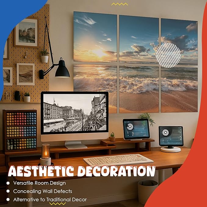 Art Acoustic Panels, 72"x48"x0.4" Sound Absorbing Panels,Better Sound Panels than Soundproof Foam,Self adhesive Soundproof Wall Panels for Recording Studio, BEACH