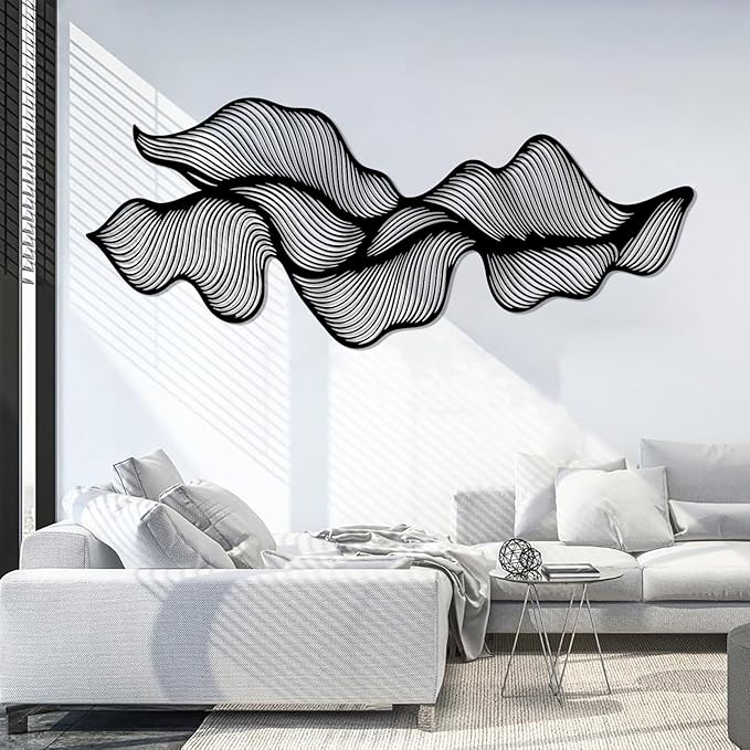 Abstract Line Metal Wall Art, Modern Luxury Line Metal Wall Decor, Irregular Geometric Wall Decor, Abstract Minimalist Line Wall Art, Contemporary Wall Hanging for Living Room (White, 35"x15"/90x37cm)