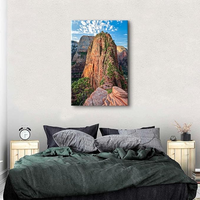 Mountain Wall Art Zion Canyon Wall Decor Zion National Park Posters Nature Forest Pictures Utah Angels Landing Landscape Painting Modern Artwork for Bathroom Bedroom Home Decoration 32x48"
