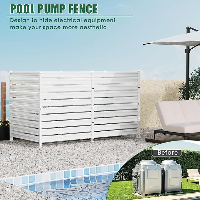 Metal Privacy Fence Panels for Outside, 42" H x 38" W (3 Panels) Air Conditioner Fences, Pool Equipment Enclosure Trash Can Fence, No Dig Privacy Screen Fencing for Outdoor, White
