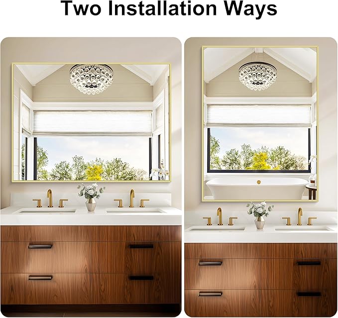KOCUUY Gold Mirror, 48"x36" Large Gold Bahtroom Mirror for Over Sink, Metal Frame Rectangle Mirror with Modern Design for Bathroom, Living Room, Farmhouse, Entryway, Hang Horizontal/Vertical