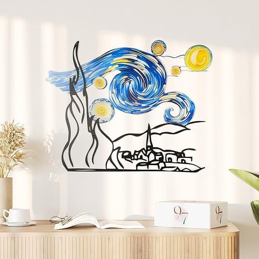 97 Decor Metal Wall Art For Living Room - Vincent Van Gogh Wall Art Abstract Sculptures, Unique Famous Artist Artwork Starry Night Decor For Home Bedroom Bathroom Decorations